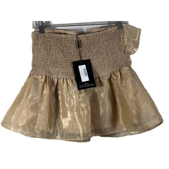 Pretty Little Thing Nude Organza Peplum Structured Waist Long Top Size 14 - Picture 3 of 11